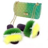Ladies Furry Slippers Fur Slides Hot Shoulder Bags 421829