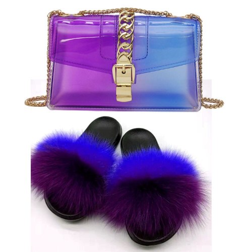 Fashion Women Fox Fur Slippers Slides 502132