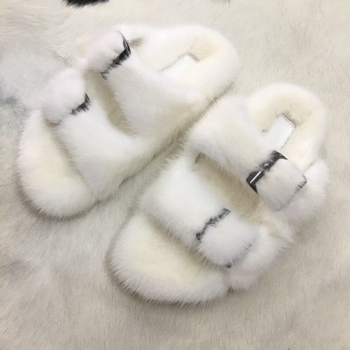 Mink Fur Slippers Thick Soled Women's Slides