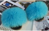 Women Real Fox Fur Slides Plush Fur Slippers