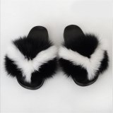 Women Furry Fox Fur Slippers Slides