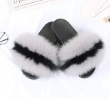 Fashion Women Real Fox Fur Slippers Lovely Fluffy Slides