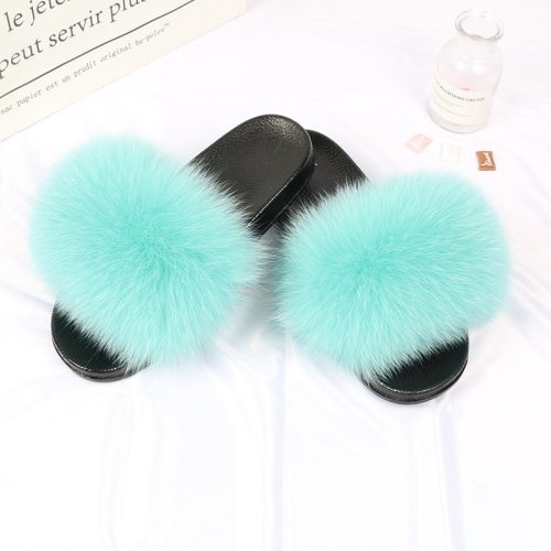 Summer Fluffy Shoes Raccoon Fur Slippers Outdoor Slides