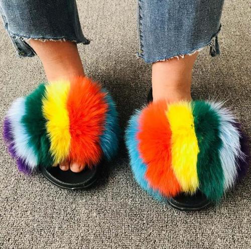 Women Slippers Real Fox Fur Slides