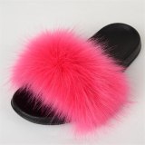 Women Summer Fluffy Faux Fox Fur Slippers Slides
