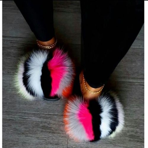 Women Real Fur Slippers Raccoon Fur Slides