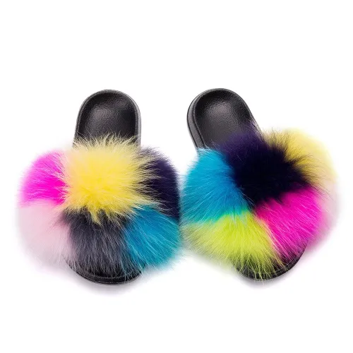 Children Sweet Fur Slippers Fluffy Furry Slides