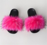 Solid Color Faux Fox Fur Slides Ladies Furry Slippers