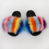 Fox Fur Slippers Women Fluffy Slides