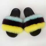 Women Summer Fluffy Faux Fox Fur Slippers Slides
