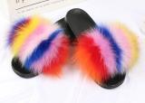Women Real Fox Fur Slides Plush Fur Slippers