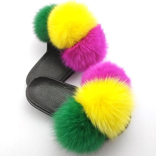 Real Fur Slippers House Furry Slides