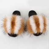 Women Furry Fox Fur Slippers Slides