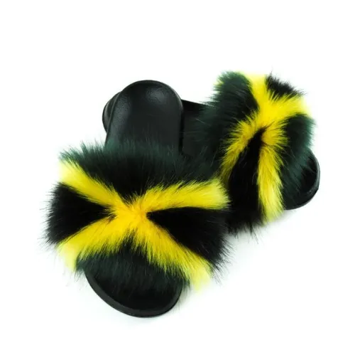 Women Amazing Shoes Winter Fluffy Raccoon Fur Slippers Slides
