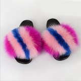 Women Furry Fox Fur Slippers Slides