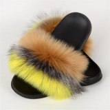 Women Summer Fluffy Faux Fox Fur Slippers Slides