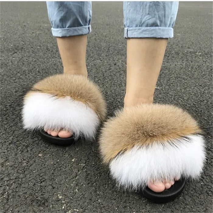 Winter Fox Fur Slippers Slides