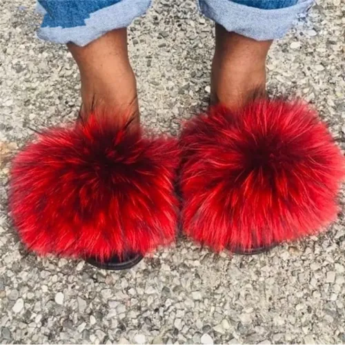 Furry Slides New Arrival Girl Luxury Fluffy Fur Slippers
