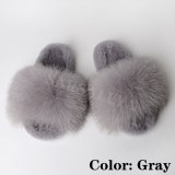 Fox Fur Winter Slippers Women Furry Slides