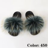 Racoon Fur Slides Woman Furry Slippers