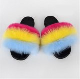 Solid Color Faux Fox Fur Slides Ladies Furry Slippers