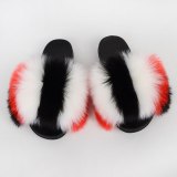 Women Faux Fox Fur Slippers Furry Slides