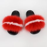 Fox Fur Slippers Women Fluffy Slides