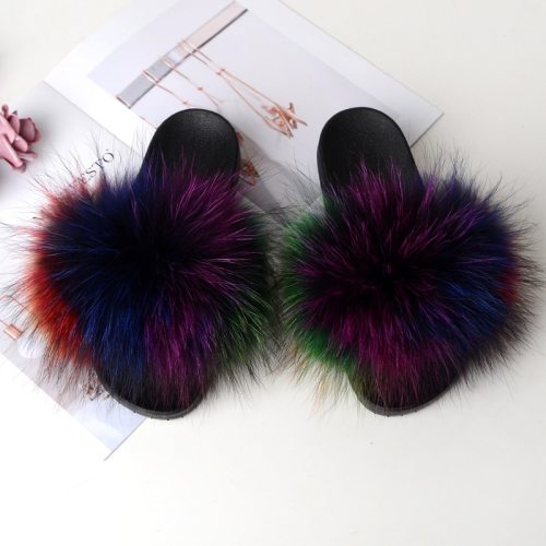 Home Slippers Women Fox Fur Slides