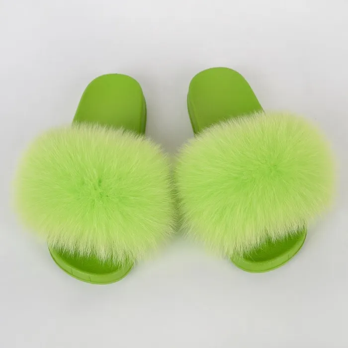 Real Fur Slippers House Big Fluffy Slides