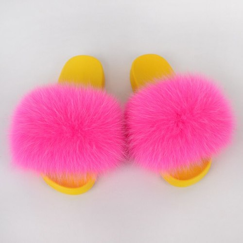 Plush Slippers Women Real Fur Slides