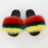 Fox Fur Slippers Women Fluffy Slides