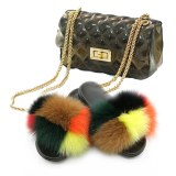 Ladies Furry Slippers Fur Slides Hot Shoulder Bags 421829