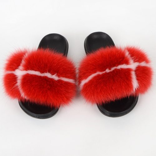 Fox Fur Slippers Women Fluffy Slides