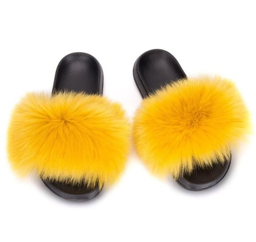 Women Fur Slides Cute Fluffy Faux Fur Slippers