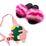 New Baby Slippers Girls Fox Fur Slides Children's Cartoon Bags 937788#