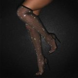 Women Over The Knee Boots Mesh Breathable Rhinestone Bling Long Boots