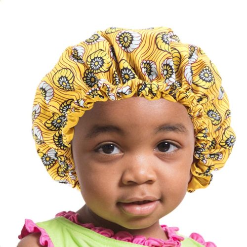 Children Printed Double Layer Turban Cap Stain Silky Big Bonnets K-1526