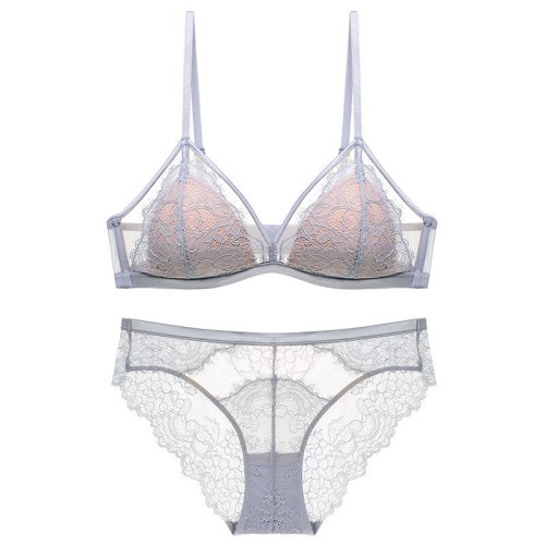 New Eyelashes Lace No Steel Ring Triangle Cup Bra Set Sexy Lingeries
