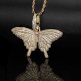 Iced Out Cubic Butterfly Pendant Necklace QK-104556