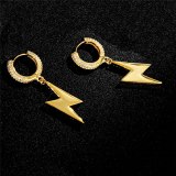 Hip Hop Earrings Lightning Gold Rhinestone Copper QK-600718