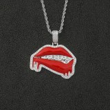 Hip Hop Claw Setting AAA+ CZ Stone Bling Iced Out Big Mouth Pendants Necklaces QK-107687