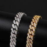 Hip Hop Paved Bling Iced Out Round Cuban Miami Link Chain Bracelets QK-301526