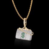 Hip Hop lced Out Paved Bling Dollar Bag Necklace Pendant QK-107485