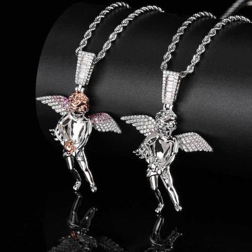 Wine Bottle Cupid Angle Pendant With Stainless Steel Rope Chain Necklaces QK-108394