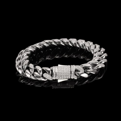 Hip Hop Bling Iced Out Stainless Steel Round Cuban Link Bracelets QK-300718