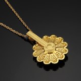 Men Hip hop Iced Out Bling Sun Flower Shape Pendant Necklaces QK-1009110