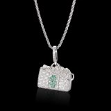 Hip Hop lced Out Paved Bling Dollar Bag Necklace Pendant QK-107485