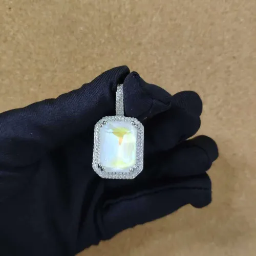 Stone Square Hip Hop Bling Ice Out Pendants Necklaces QK-101223