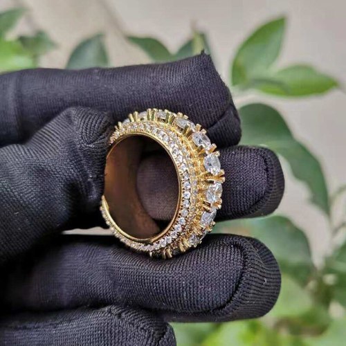 Fashion Hip Hop Bling Iced  Round Gold Finger Rings QK-500415