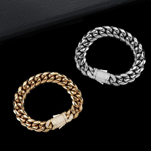 Hip Hop Bling Iced Out Stainless Steel Round Cuban Link Bracelets QK-300718